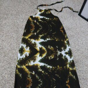 West African Stylish Halter Neck Dress in Green and White Mumu One Size NWOT